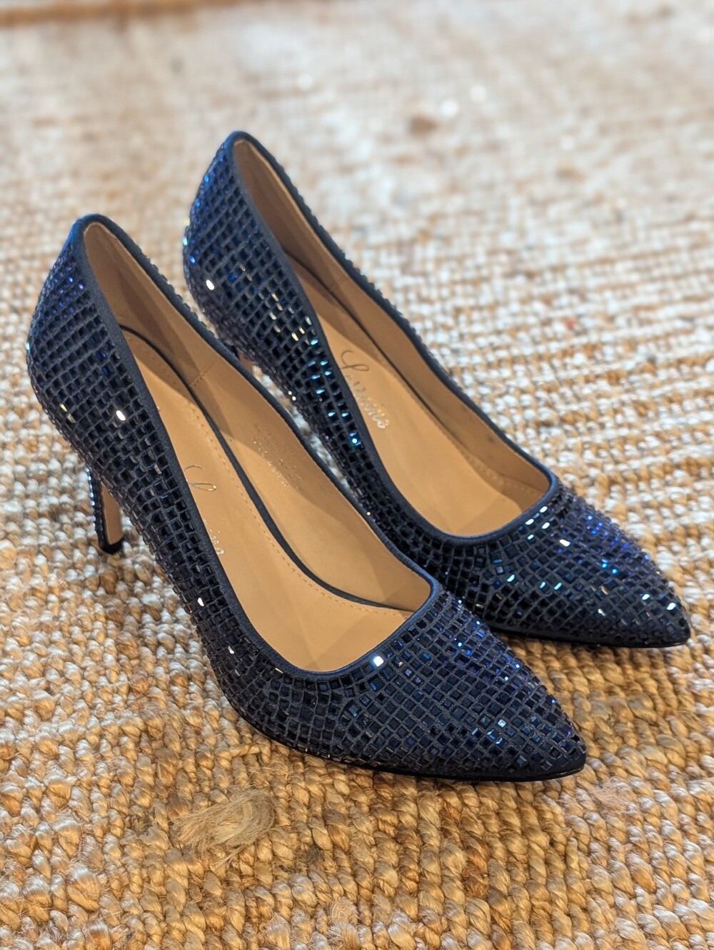 Lauren Lorraine Navy Crystal Embellished Pointed-Toe Pumps